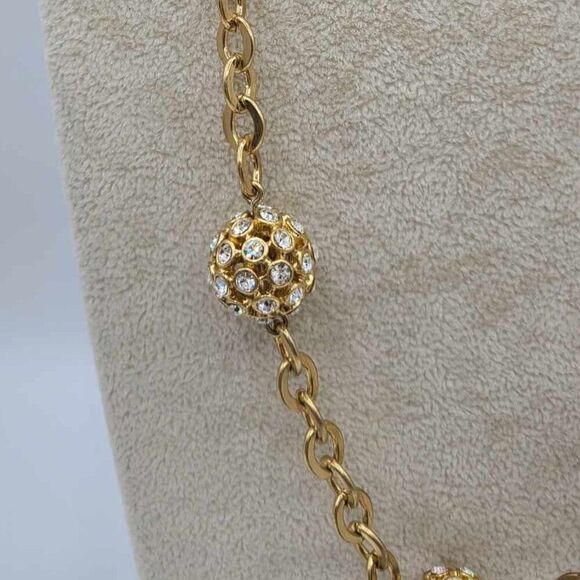 NWOT J Crew Chunky Long Crystal Gold Ball Station Necklace - Picture 7 of 12